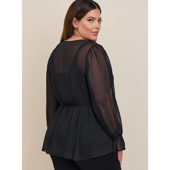 Torrid Womens Plus Size 1 Babydoll Crinkle Lurex Chiffon Top Blouse 14-16 - Picture 3 of 15